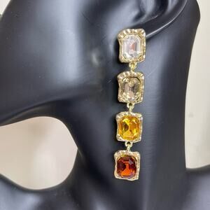 Earrings Topaz Amber Clear Gold Drop Dangle Chunky Chain N19